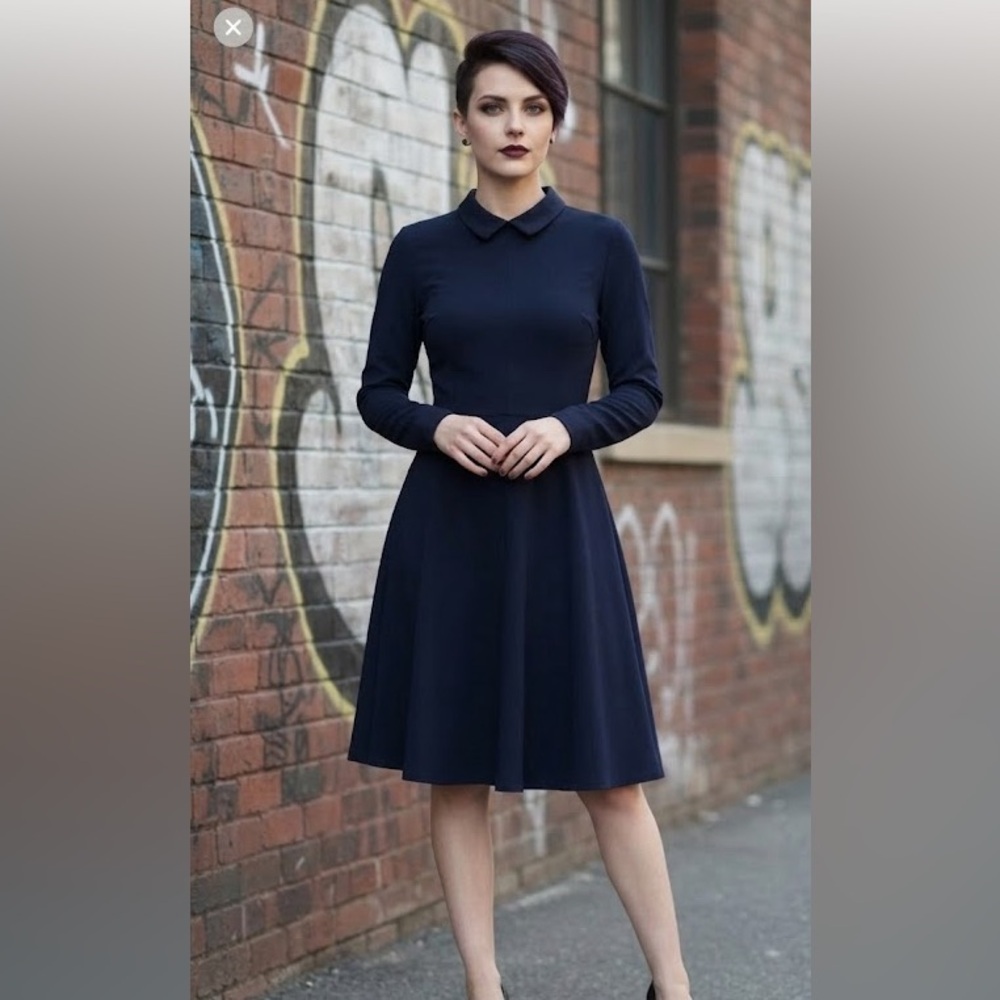 Editions de Robe Navy Peter Pan Collar Dress size 8 made in Canada